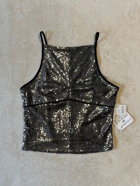 NWT Free People James Sequin Tank Silver Small Apron Top Festival Metallic Party